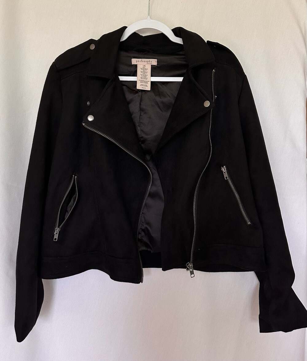Philosophy Black Faux Suede Moto Jacket NWT - Size L - Picture 3 of 4